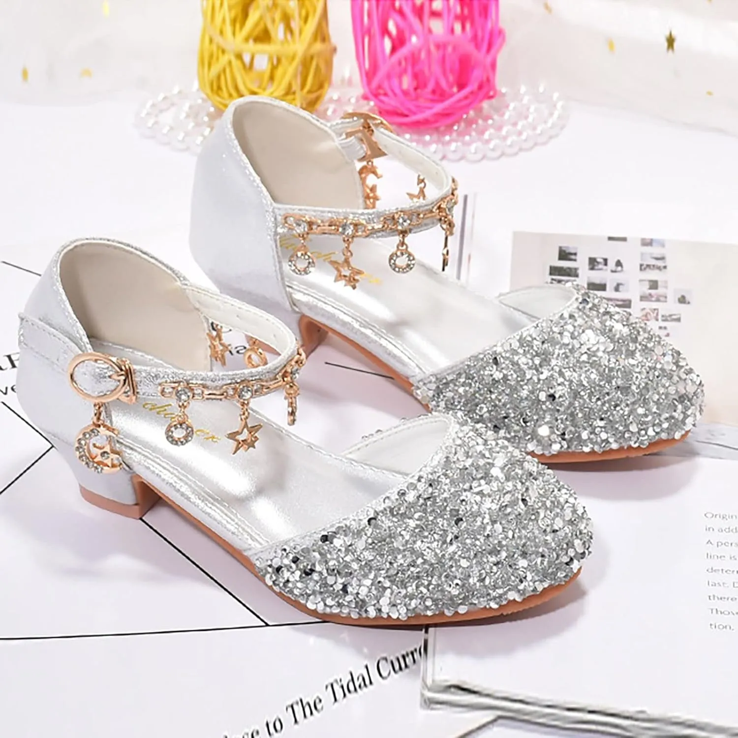 Shoes Girls Low Heel Dress Shoes Sparkle Mary Jane Flower Girls Wedding Birthday Party Dress Shoes for Little Girls