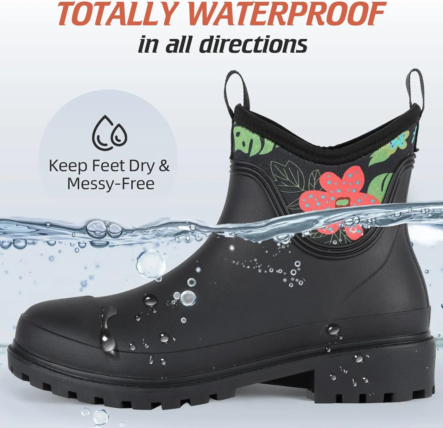 Showave Women's Rain Shoes Waterproof Ankle Rain Boots Slip on Rubber Garden Booties Comfort Lined Chelsea Boot