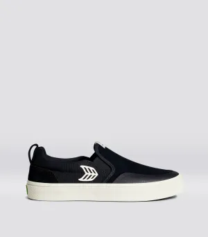 SLIP ON Skate PRO Black Suede and Canvas Ivory Logo Sneaker Men