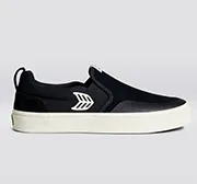 SLIP ON Skate PRO Black Suede and Canvas Ivory Logo Sneaker Men