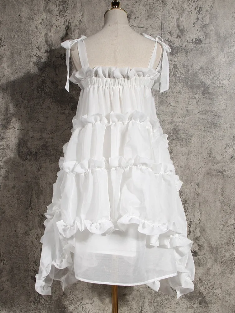 Spaghetti Strap Loose Fit Dress Irregular Hem Ruffles Dress for Women