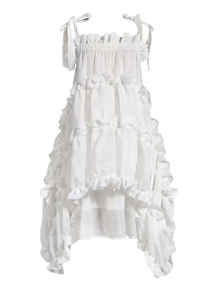 Spaghetti Strap Loose Fit Dress Irregular Hem Ruffles Dress for Women