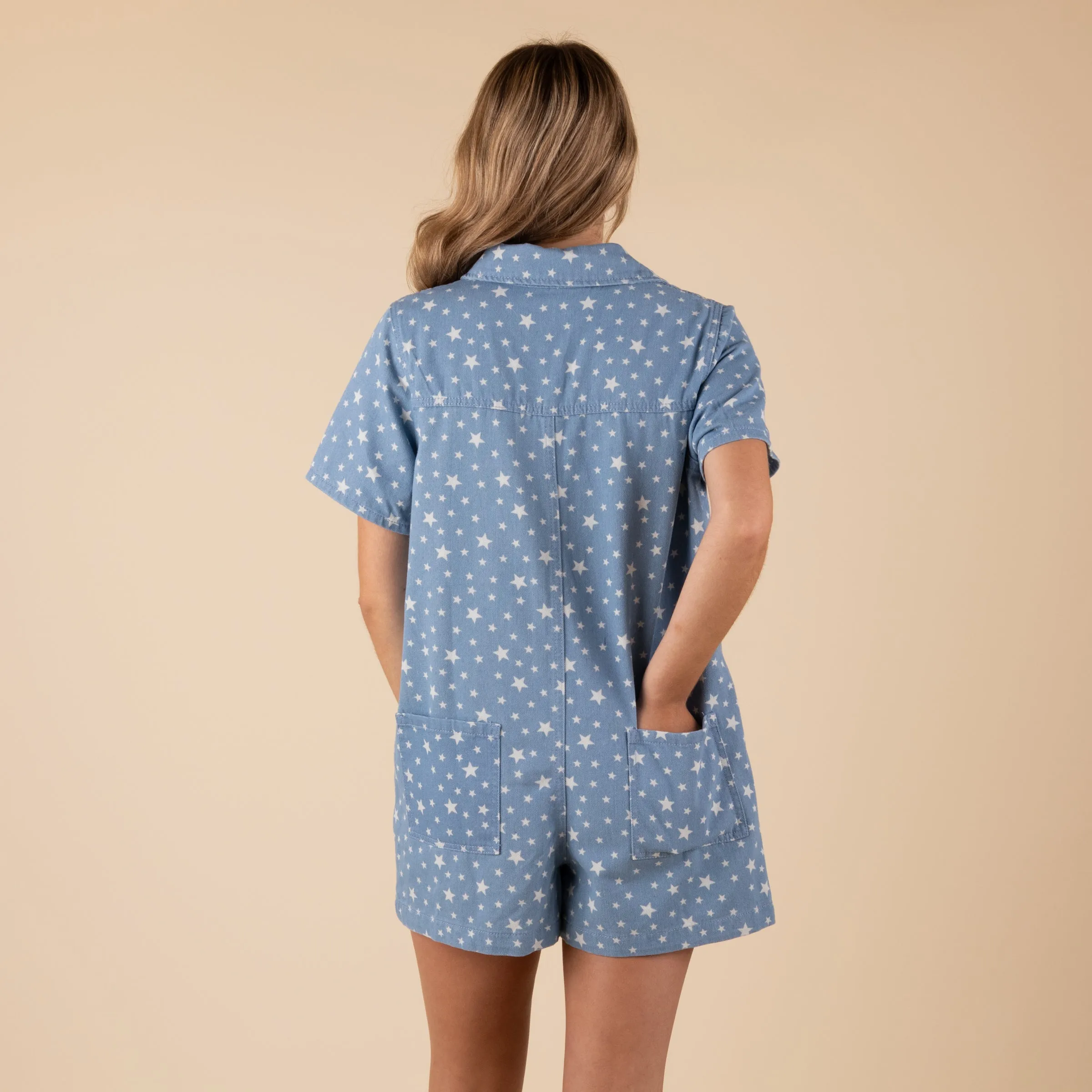 Star Denim Short Sleeve Romper