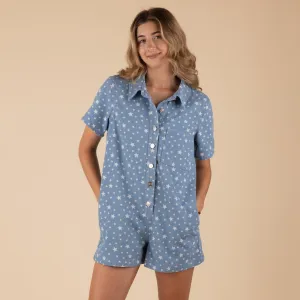 Star Denim Short Sleeve Romper