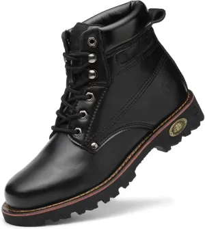 Steel Toe Leather Work Boot for Men, Waterproof Nonslip Work Boots, Durable Rubber Sole Boot for Industrial Construction