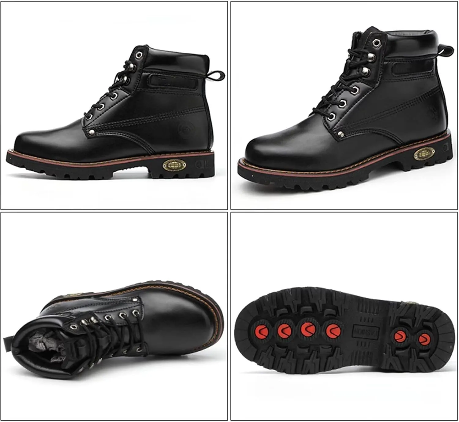 Steel Toe Leather Work Boot for Men, Waterproof Nonslip Work Boots, Durable Rubber Sole Boot for Industrial Construction