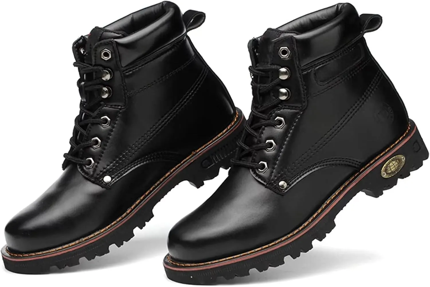 Steel Toe Leather Work Boot for Men, Waterproof Nonslip Work Boots, Durable Rubber Sole Boot for Industrial Construction