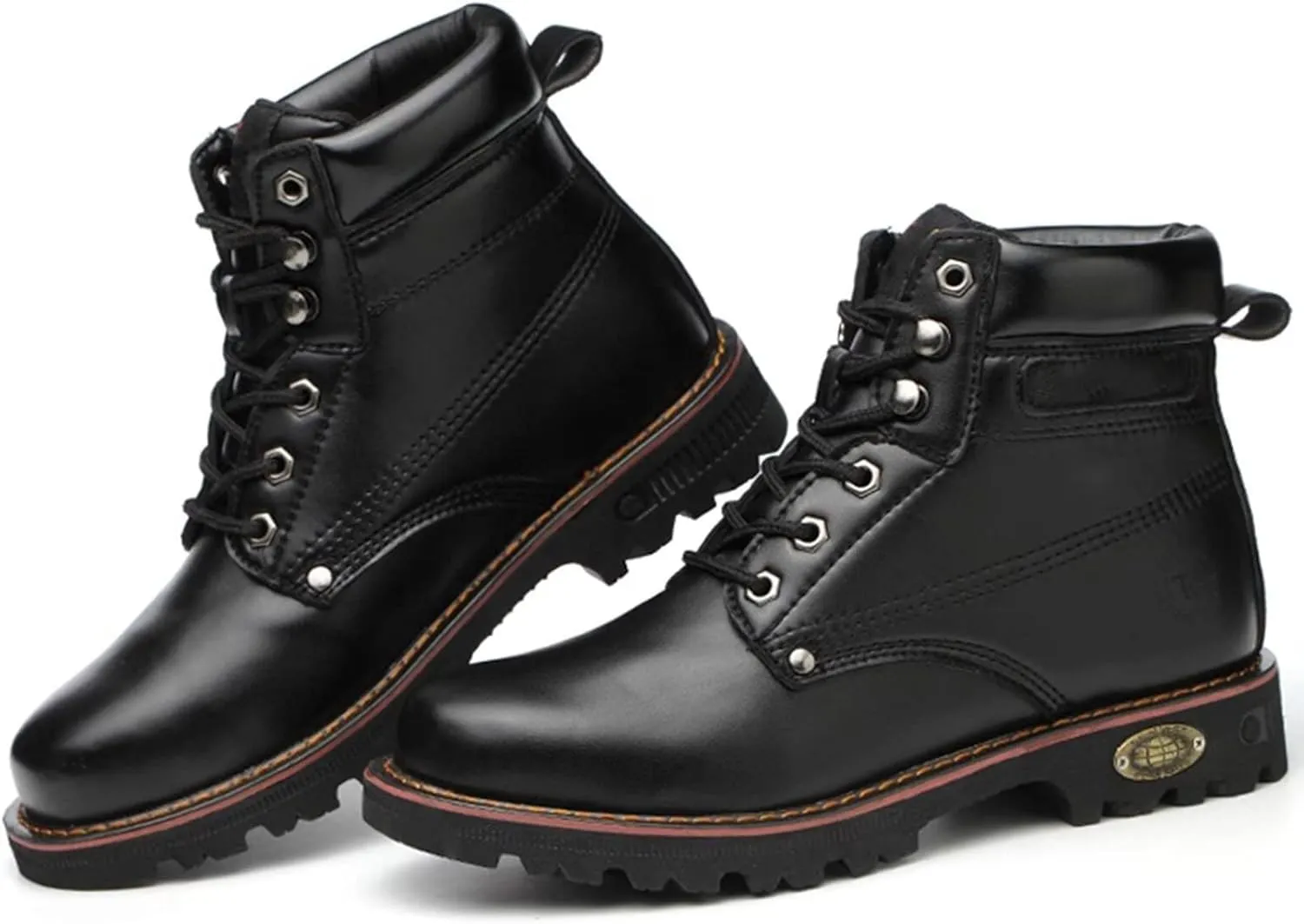Steel Toe Leather Work Boot for Men, Waterproof Nonslip Work Boots, Durable Rubber Sole Boot for Industrial Construction