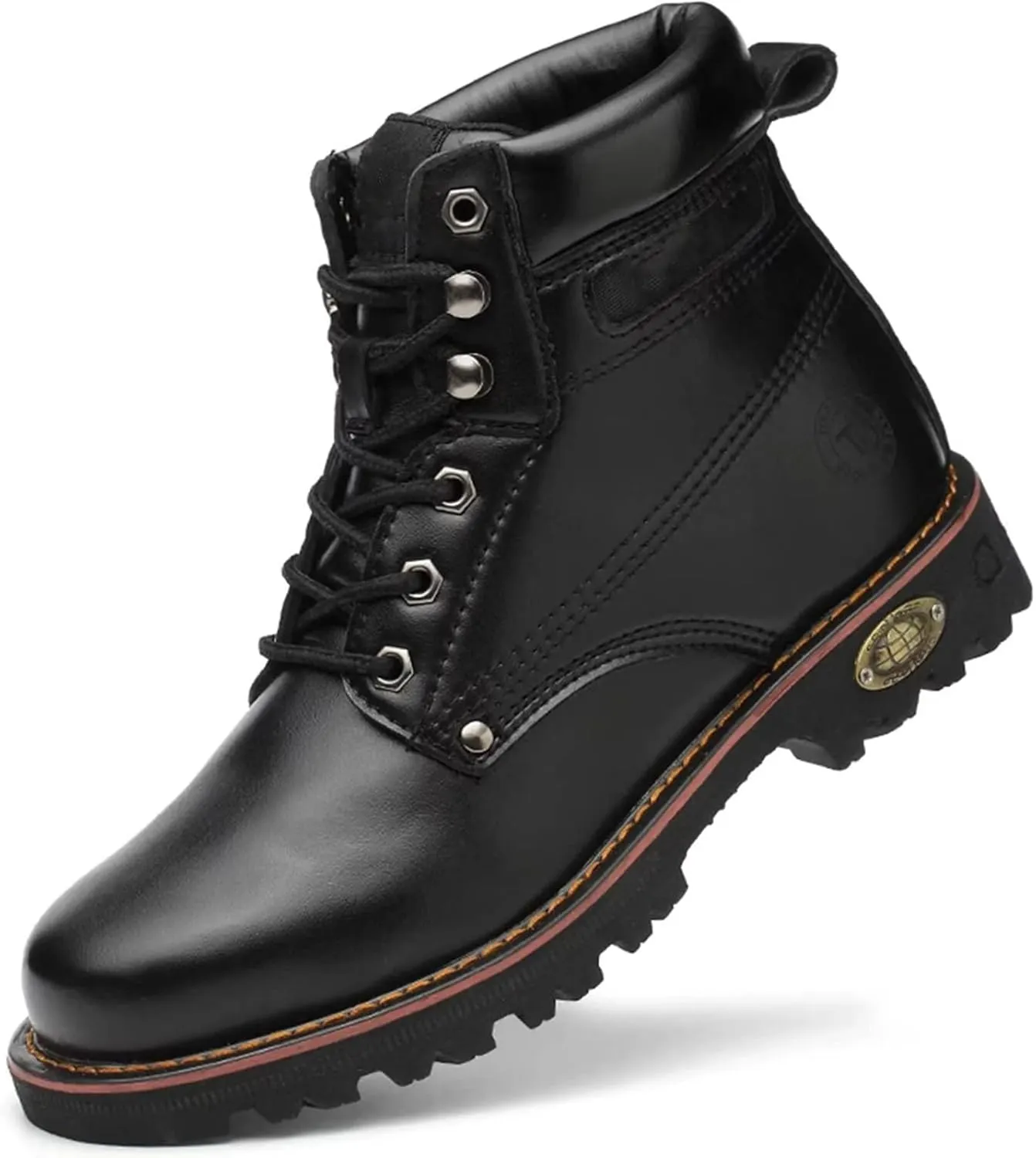 Steel Toe Leather Work Boot for Men, Waterproof Nonslip Work Boots, Durable Rubber Sole Boot for Industrial Construction