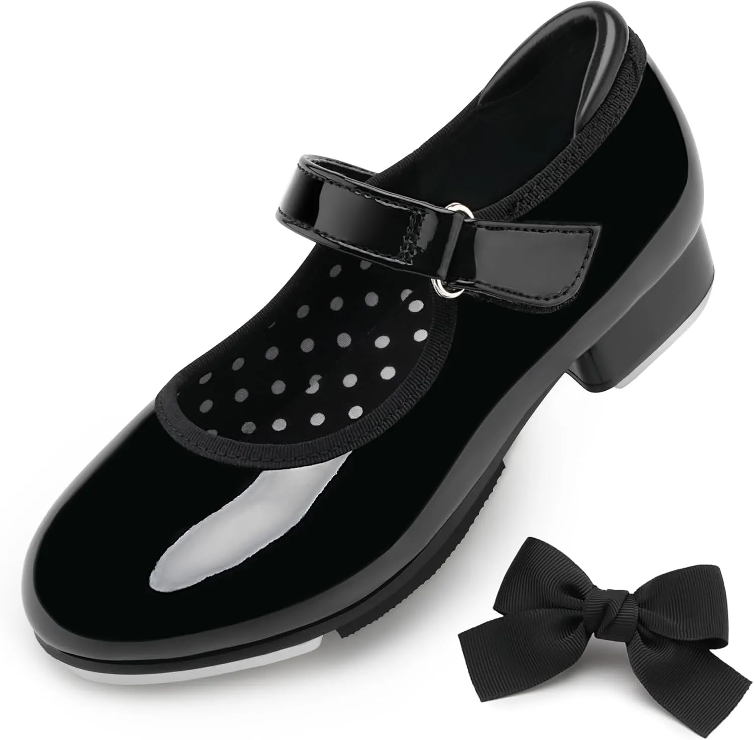 Stelle Tap Shoes for Girls Boys Patent Leather Detachable Bow Dance Shoes(Toddler/Little Kid/Big Kid)