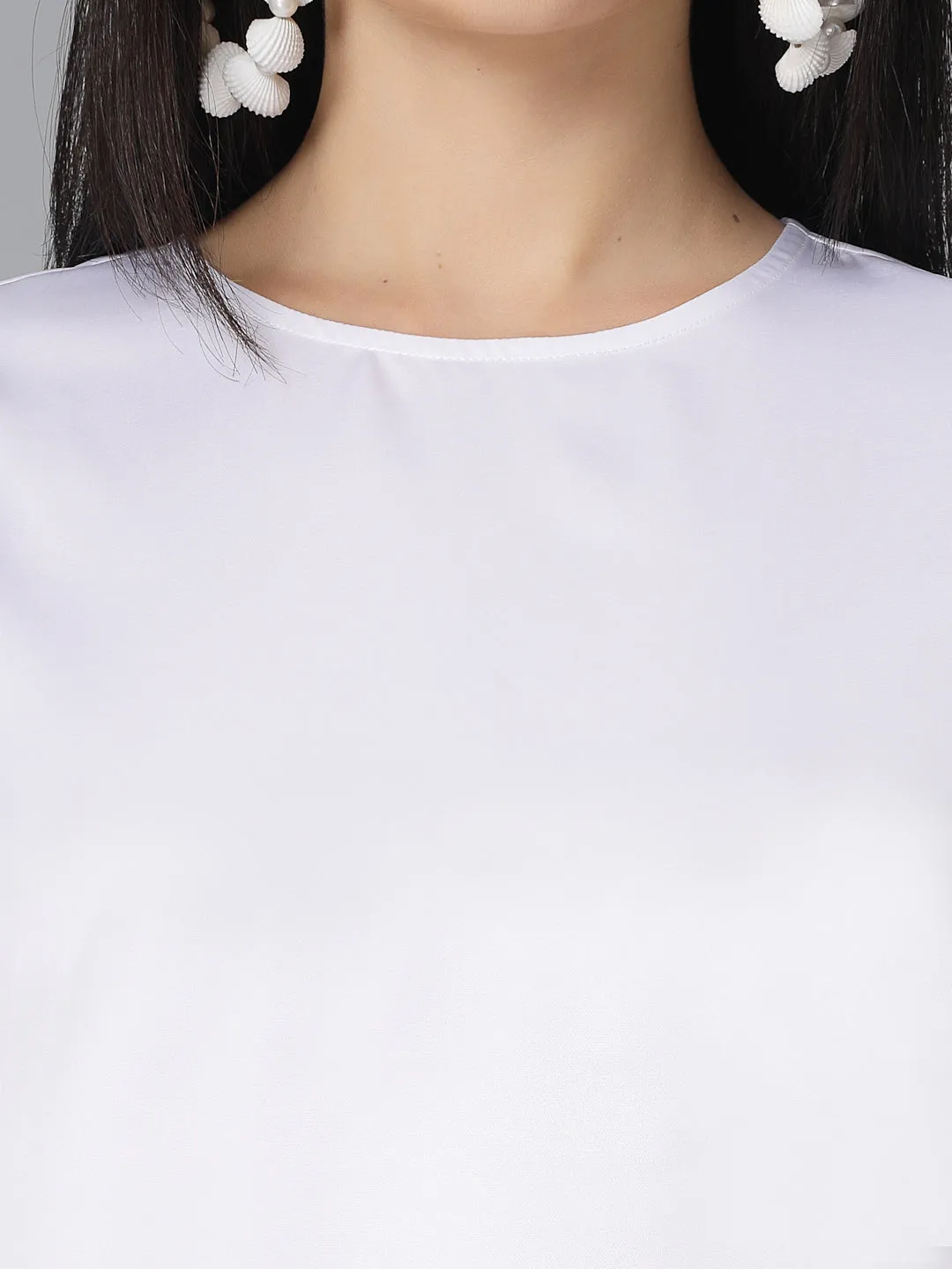 Style Quotient Women Solid White Satin Smart Casual Top