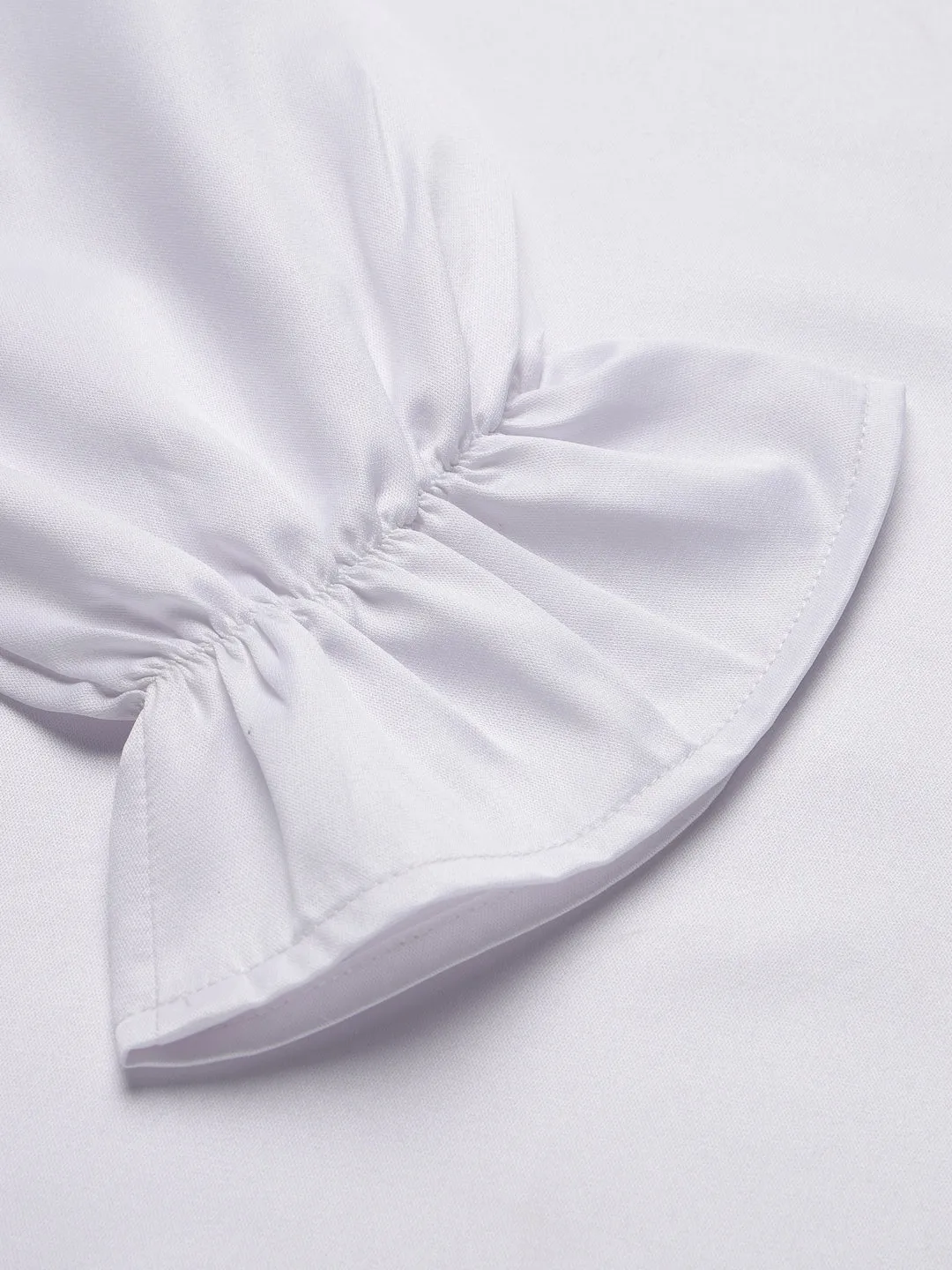 Style Quotient Women Solid White Satin Smart Casual Top