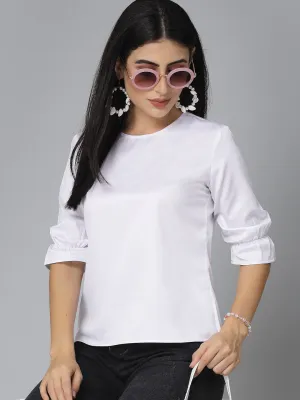 Style Quotient Women Solid White Satin Smart Casual Top