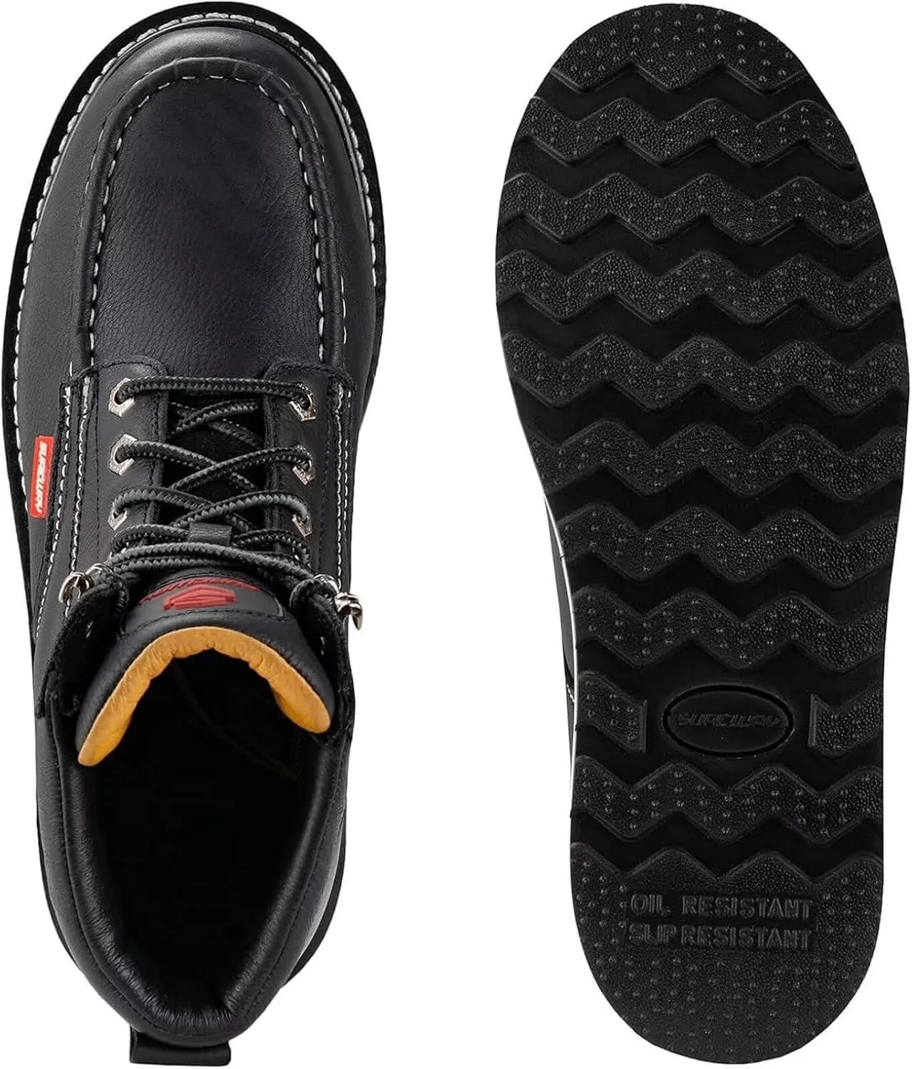 SUREWAY Mens Heavy Duty Soft/Composite/Steel Toe Work Boots for Men-Comfortable,Goodyear Welt,Full Grain Leather,6 in Wedge Moc Toe Construction Boots/Shoes