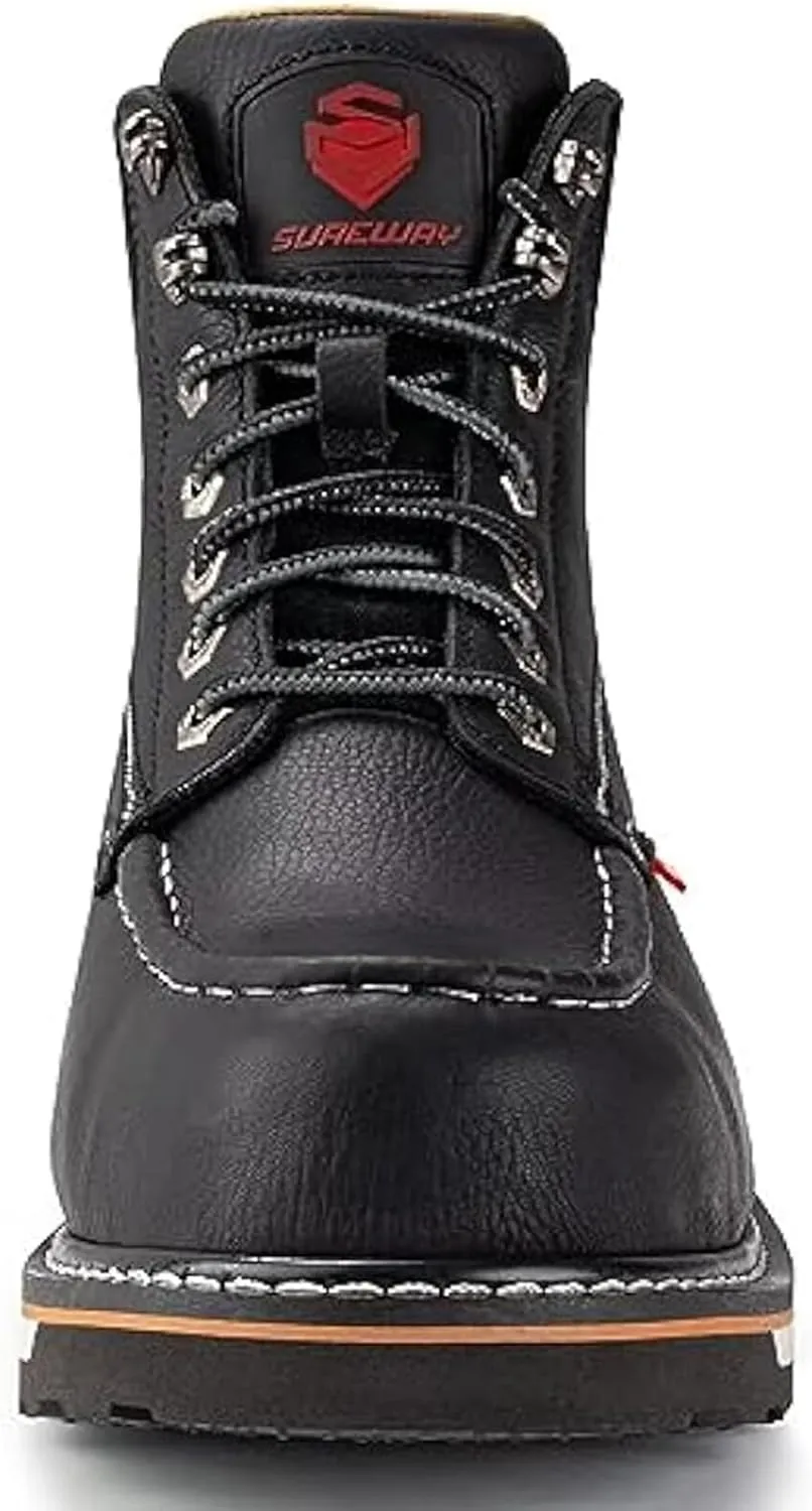 SUREWAY Mens Heavy Duty Soft/Composite/Steel Toe Work Boots for Men-Comfortable,Goodyear Welt,Full Grain Leather,6 in Wedge Moc Toe Construction Boots/Shoes