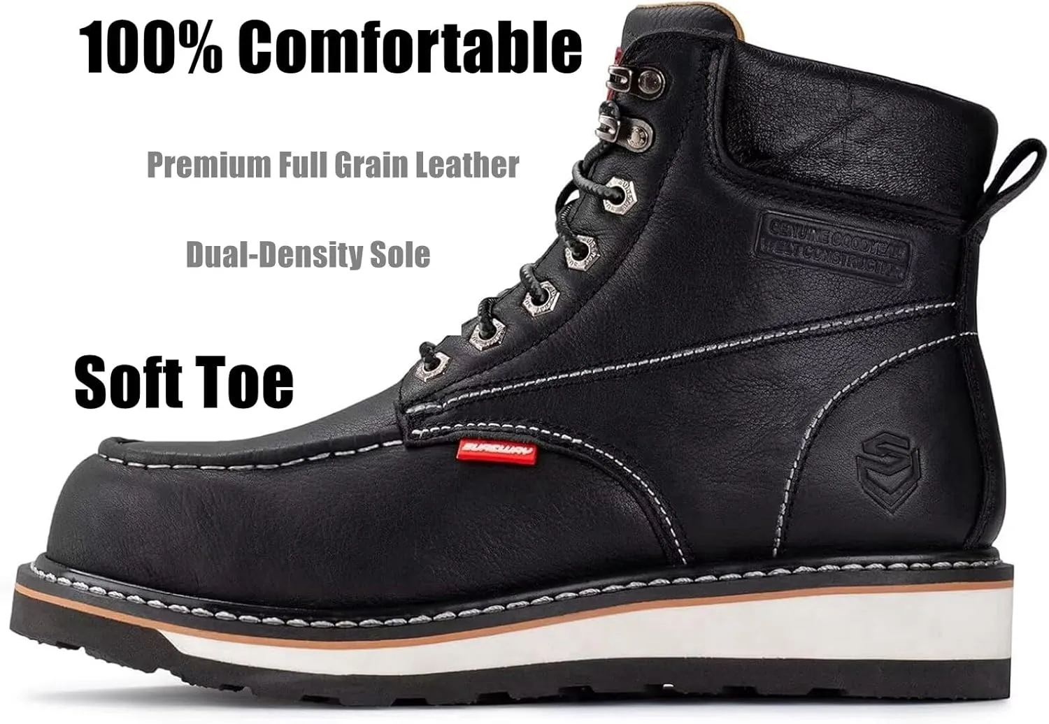 SUREWAY Mens Heavy Duty Soft/Composite/Steel Toe Work Boots for Men-Comfortable,Goodyear Welt,Full Grain Leather,6 in Wedge Moc Toe Construction Boots/Shoes