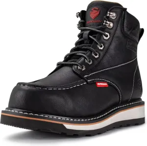 SUREWAY Mens Heavy Duty Soft/Composite/Steel Toe Work Boots for Men-Comfortable,Goodyear Welt,Full Grain Leather,6 in Wedge Moc Toe Construction Boots/Shoes,Steel Toe White Sole,Size 13