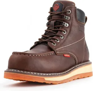 SUREWAY Mens Heavy Duty Soft/Composite/Steel Toe Work Boots for Men-Comfortable,Goodyear Welt,Full Grain Leather,6 in Wedge Moc Toe Construction Boots/Shoes,Waterproof Comp Toe Dark Brown,Size 7.5