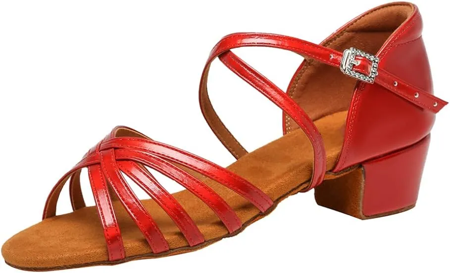 SWDZM Girls Latin Dance Shoes Low Heel Satin Ballroom Salsa Pratice Dance Shoes,Model EM-New Child