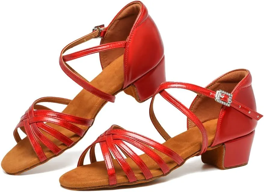 SWDZM Girls Latin Dance Shoes Low Heel Satin Ballroom Salsa Pratice Dance Shoes,Model EM-New Child