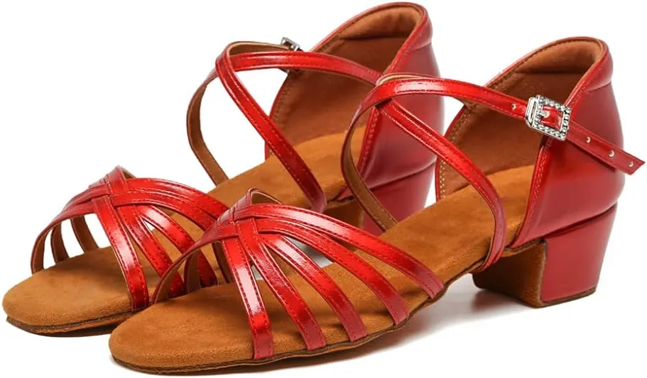SWDZM Girls Latin Dance Shoes Low Heel Satin Ballroom Salsa Pratice Dance Shoes,Model EM-New Child