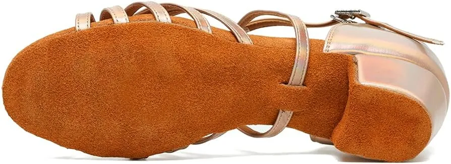 SWDZM Girls Latin Dance Shoes Low Heel Satin Ballroom Salsa Pratice Dance Shoes,Model EM-New Child