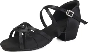 SWDZM Girls Latin Dance Shoes Low Heel Satin Ballroom Salsa Pratice Dance Shoes,Model EM-New Child