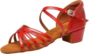 SWDZM Girls Latin Dance Shoes Low Heel Satin Ballroom Salsa Pratice Dance Shoes,Model EM-New Child