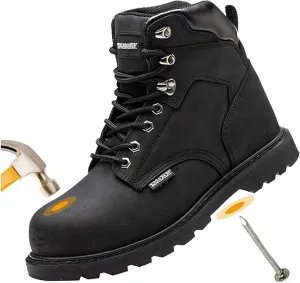 Tanleewa Work Safety Boots for Men Steel Toe Leather Boots Industrial Construction Non Slip Comfortable Working Botas