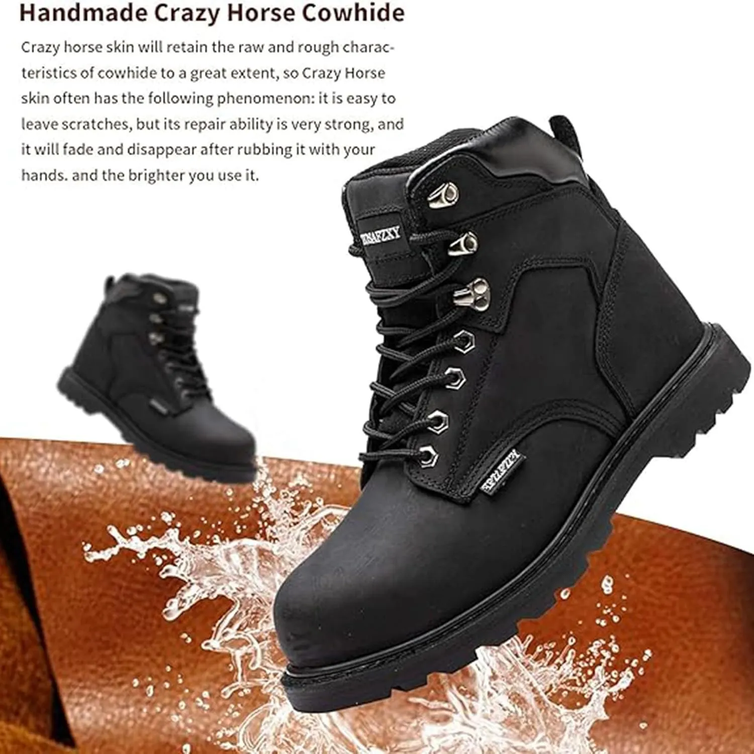 Tanleewa Work Safety Boots for Men Steel Toe Leather Boots Industrial Construction Non Slip Comfortable Working Botas