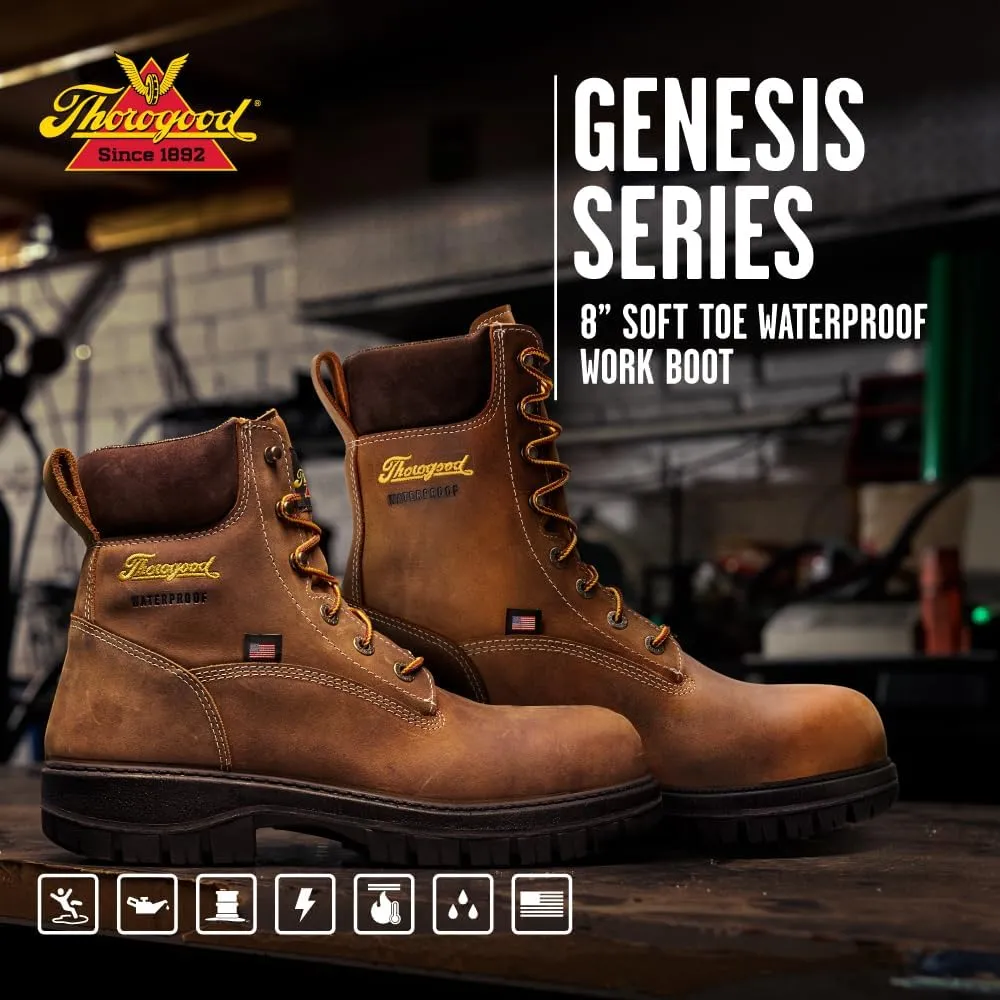 Thorogood 8 Waterproof Work Boots for Men - Genesis Series - Full-Grain Leather with Comfort Insoles and Slip-Resistant Nitrile Rubber Outsoles