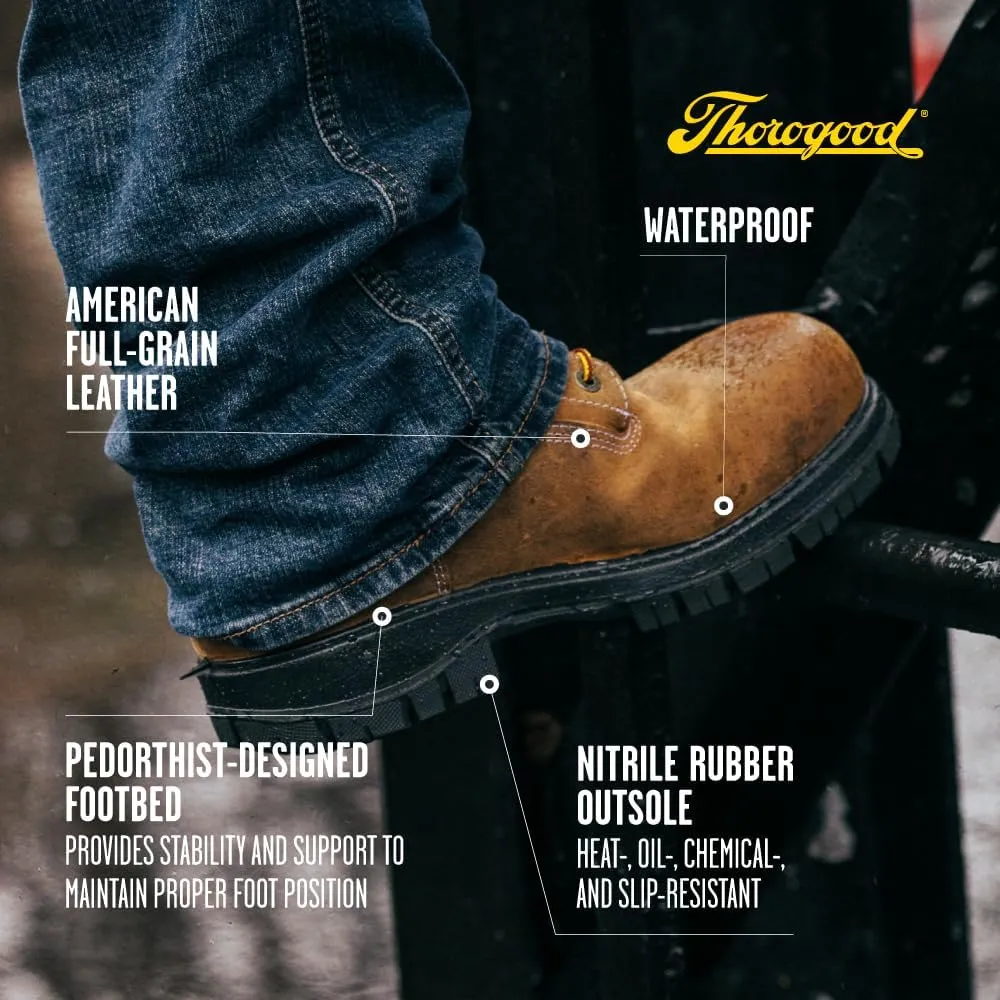 Thorogood 8 Waterproof Work Boots for Men - Genesis Series - Full-Grain Leather with Comfort Insoles and Slip-Resistant Nitrile Rubber Outsoles