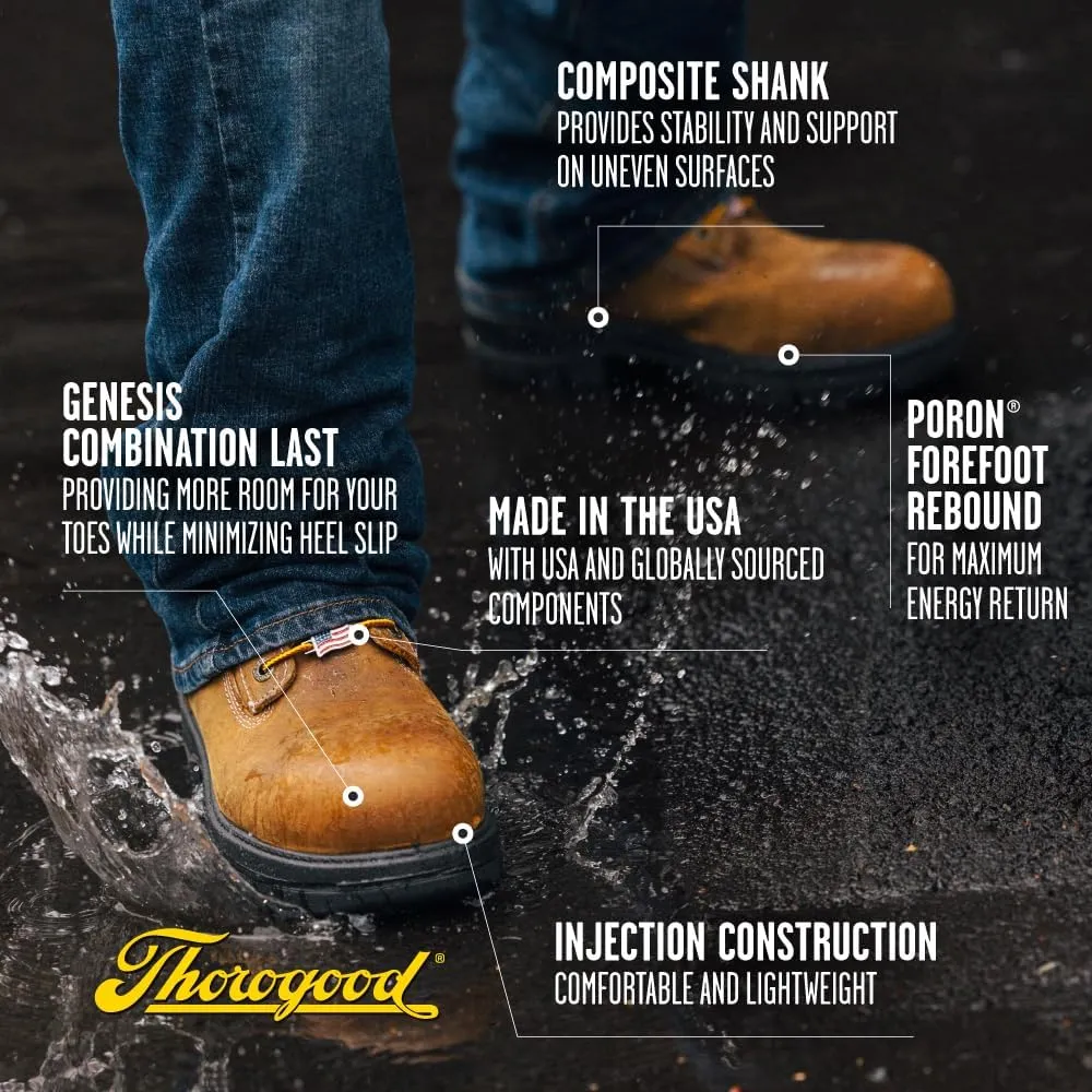 Thorogood 8 Waterproof Work Boots for Men - Nano Composite Toe - Genesis Series - Full-Grain Leather with Comfort Insoles and Slip-Resistant Outsoles
