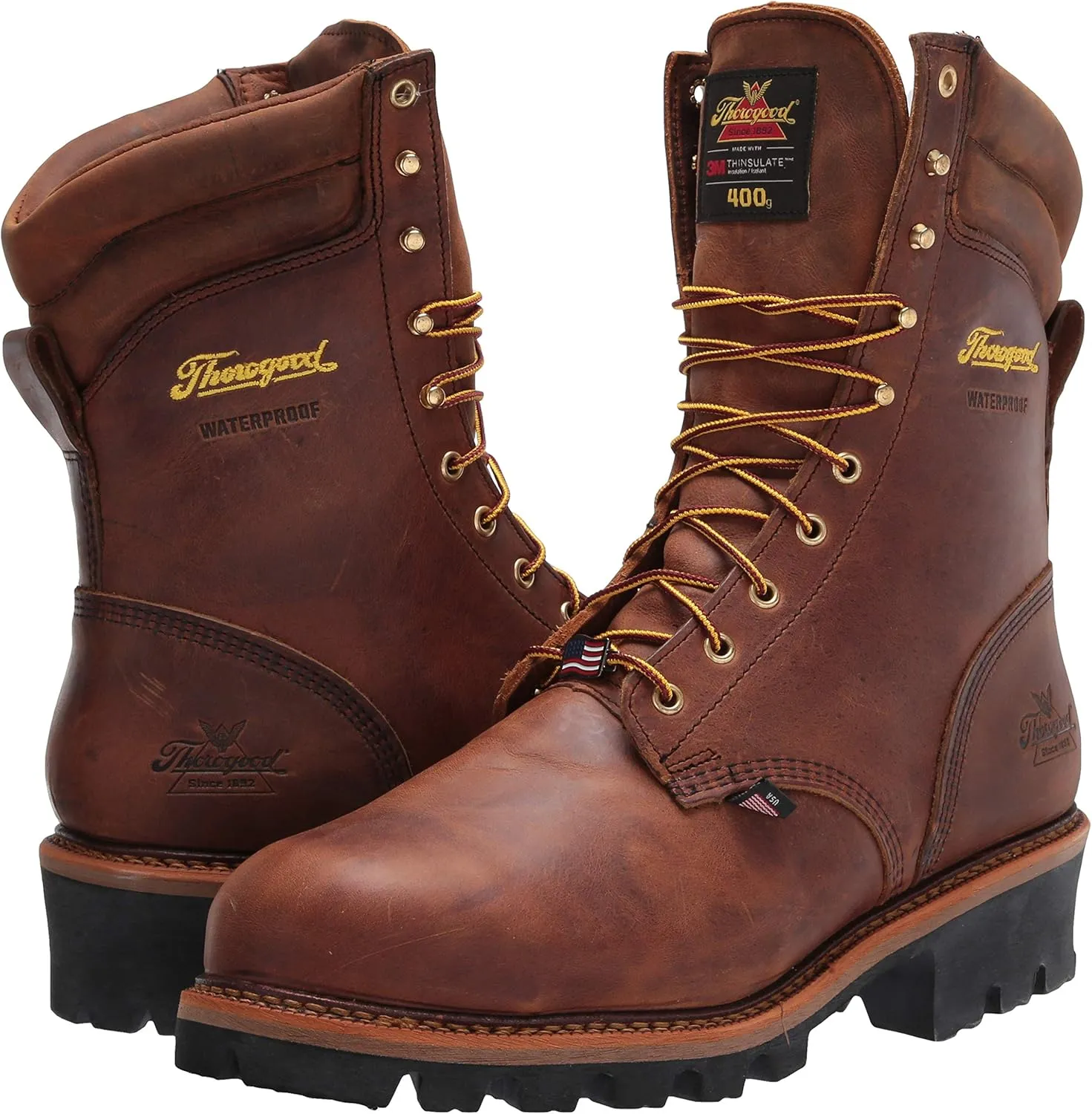 Thorogood Logger Series 9 Waterproof Insulated Steel Toe Work Boots for Men - Premium Leather with 400g Thinsulate and Vibram Slip-Resistant Heel Outsole
