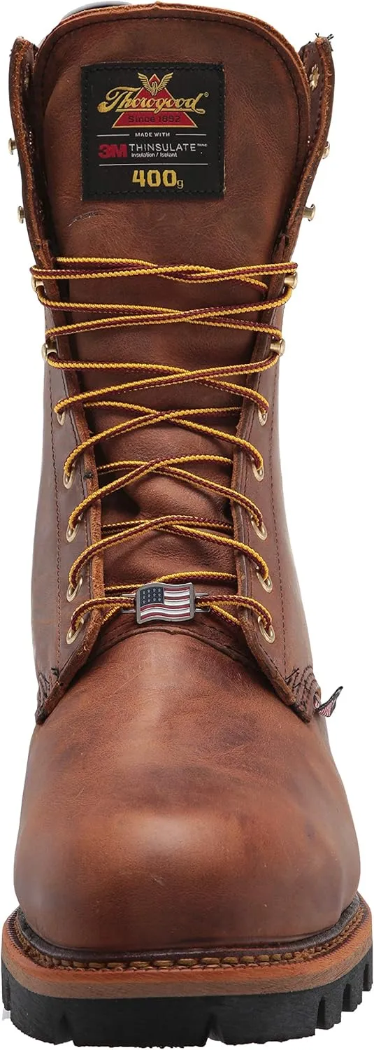 Thorogood Logger Series 9 Waterproof Insulated Steel Toe Work Boots for Men - Premium Leather with 400g Thinsulate and Vibram Slip-Resistant Heel Outsole