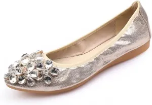 TN TANGNEST Womens Shiny Foldable Ballet Flats Wedding Rhinestone Slip On Flat Shoes