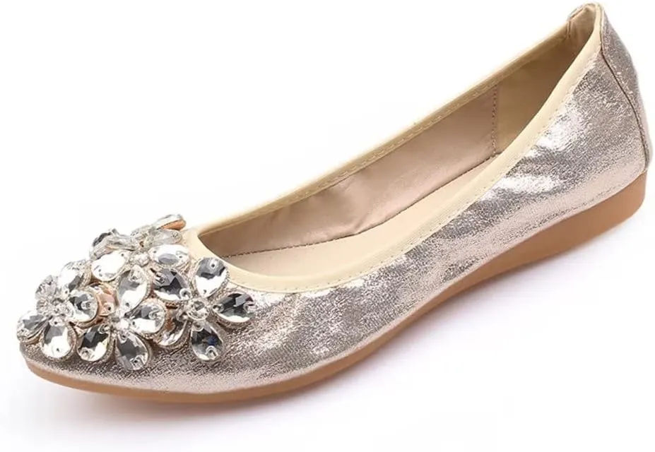 TN TANGNEST Womens Shiny Foldable Ballet Flats Wedding Rhinestone Slip On Flat Shoes
