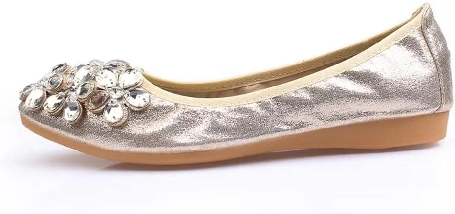 TN TANGNEST Womens Shiny Foldable Ballet Flats Wedding Rhinestone Slip On Flat Shoes