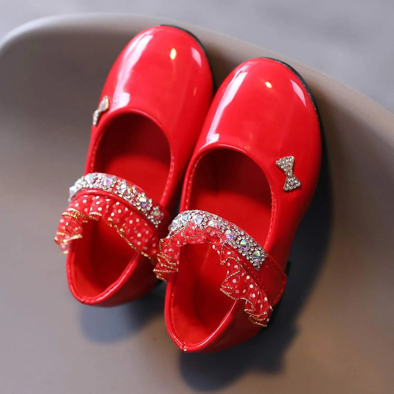 Toddler Baby Girls Dress Shoes Rhinstones Mary Jane Ballet Flats Flower Kids School Party Wedding Shoes