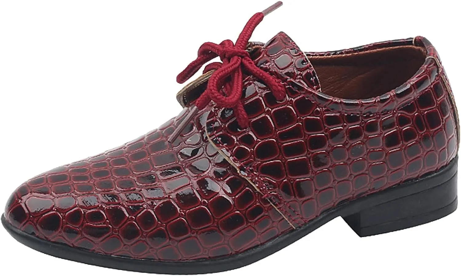 Toddler Boys Dress Shoes Kids Pointed Toe Low Heel Lace Up Oxfords Dance Party Stage Solid Dressy Comfy Leather Shoes