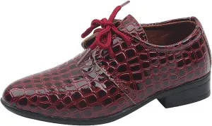 Toddler Boys Dress Shoes Kids Pointed Toe Low Heel Lace Up Oxfords Dance Party Stage Solid Dressy Comfy Leather Shoes