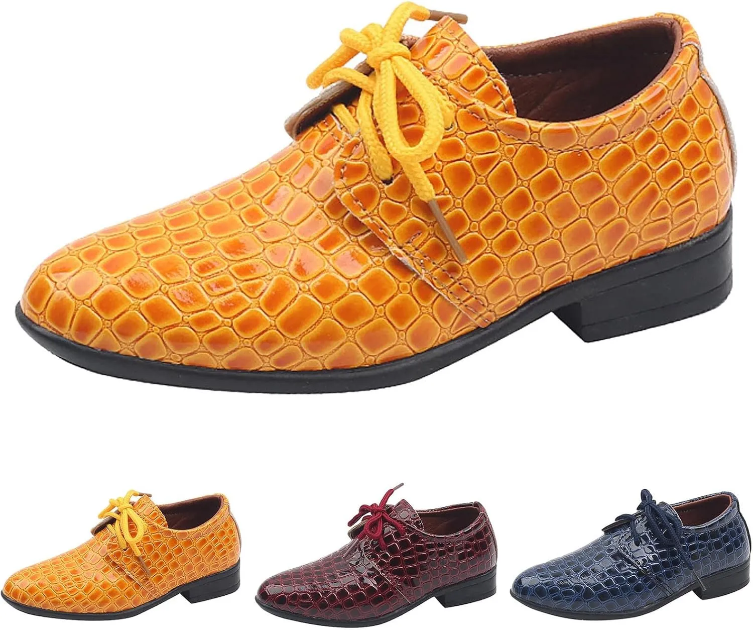 Toddler Boys Dress Shoes Kids Pointed Toe Low Heel Lace Up Oxfords Dance Party Stage Solid Dressy Comfy Leather Shoes