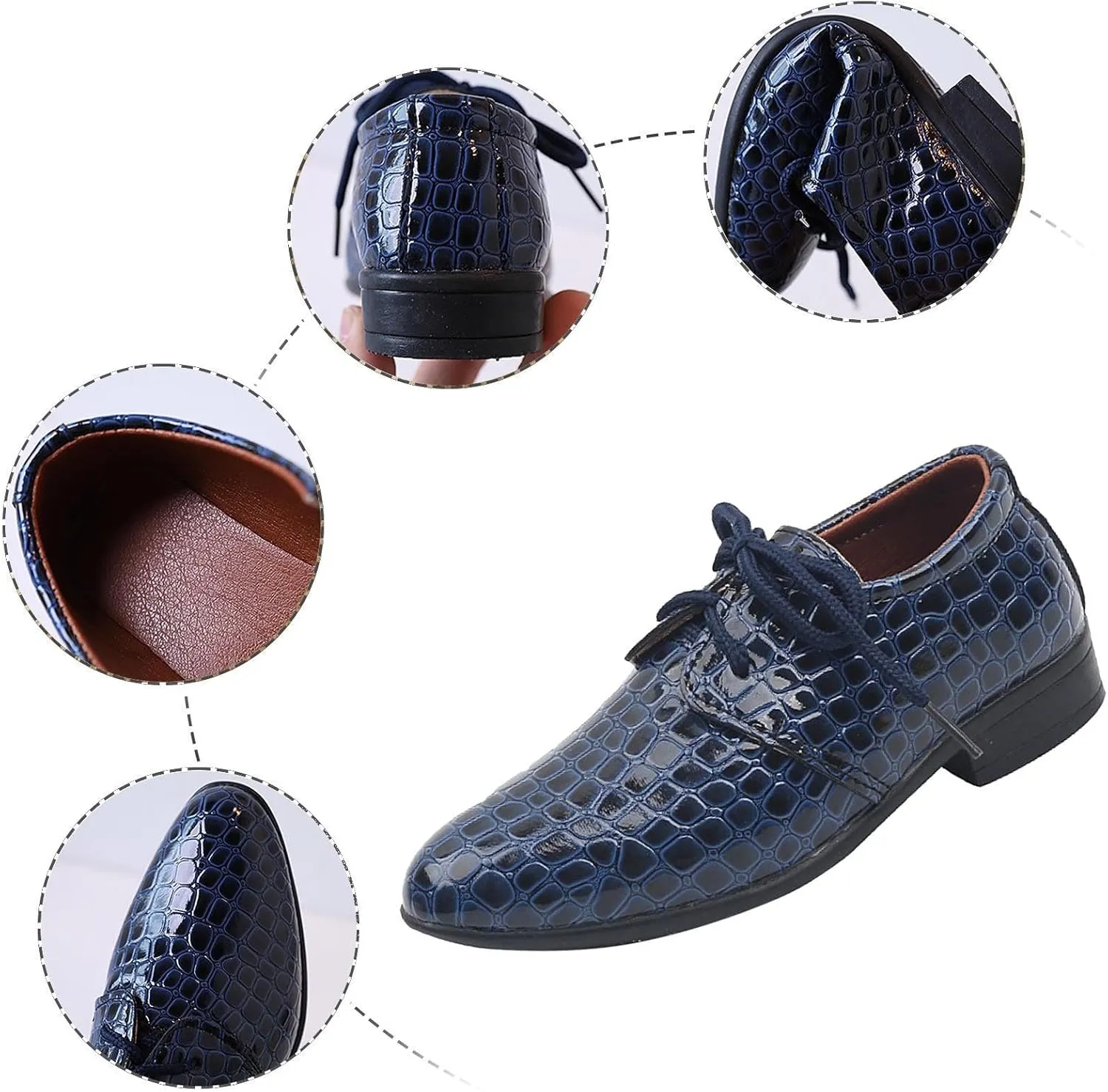 Toddler Boys Dress Shoes Kids Pointed Toe Low Heel Lace Up Oxfords Dance Party Stage Solid Dressy Comfy Leather Shoes