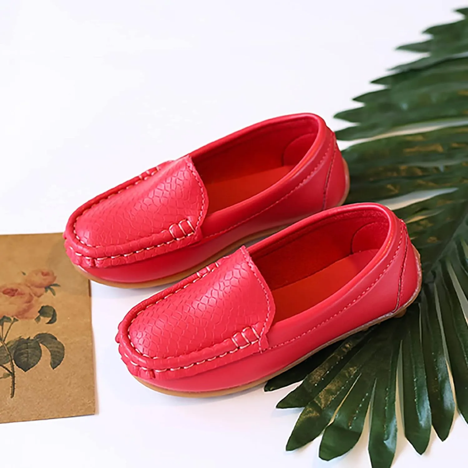 Toddler Boys Girls Loafer Shoes Soft Synthetic Leather Slip On occasin Flat Boat Dress Shoes for Kids
