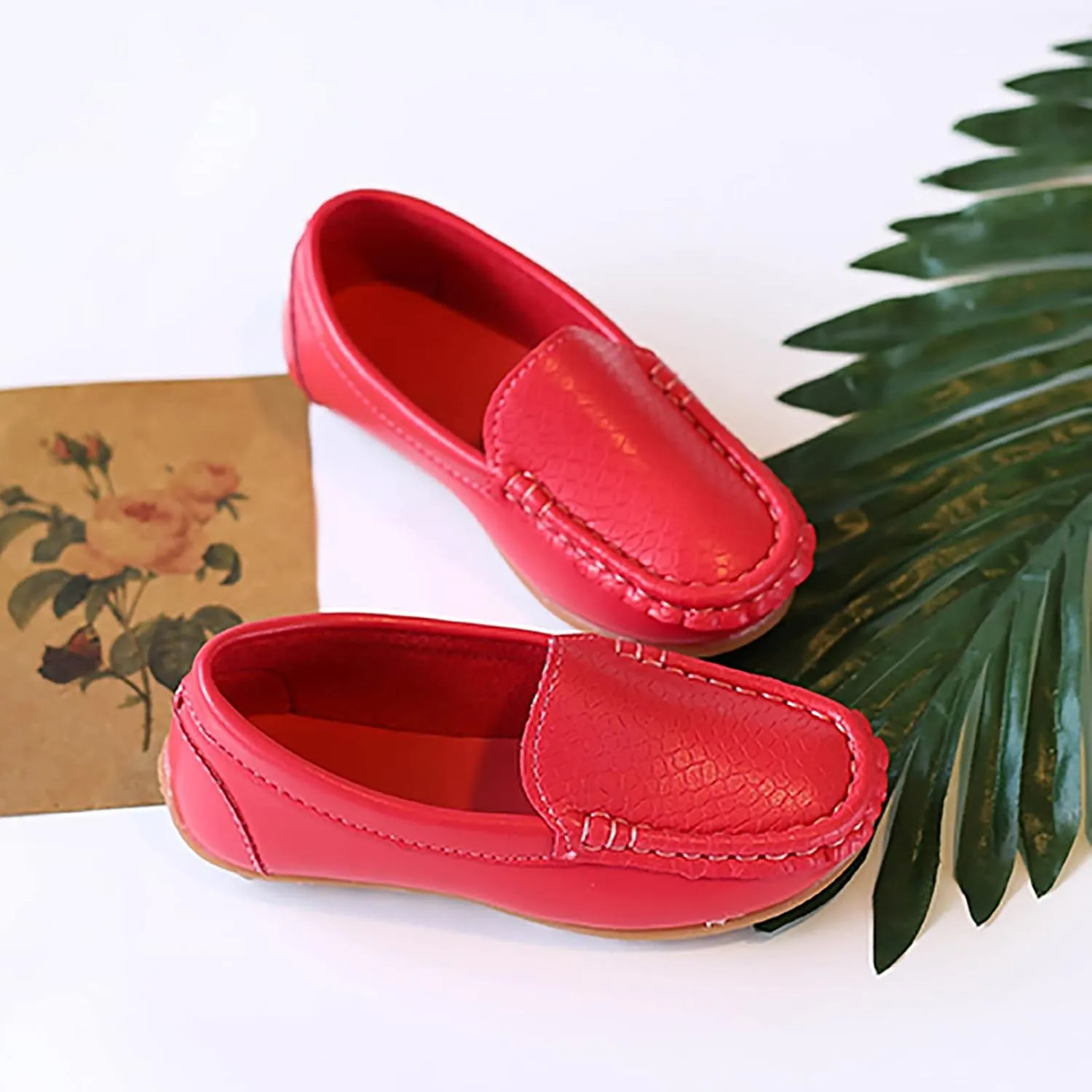 Toddler Boys Girls Loafer Shoes Soft Synthetic Leather Slip On occasin Flat Boat Dress Shoes for Kids