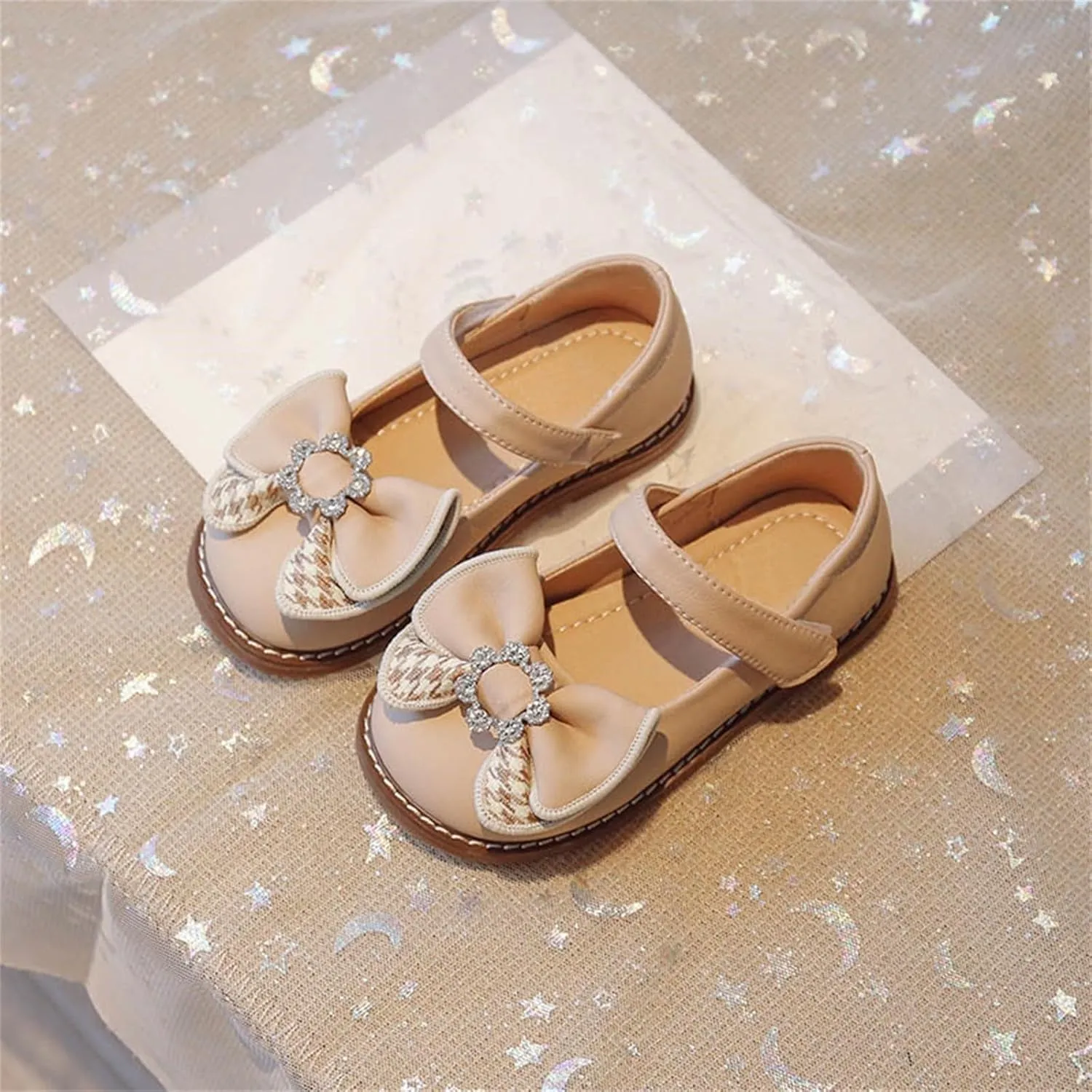 Toddler Flower Girl Dress Shoes Rhinstones Bow Mary Jane Ballet Flats for Wedding Party School Baby Girl Dress Shoes