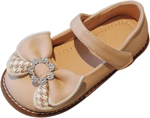 Toddler Flower Girl Dress Shoes Rhinstones Bow Mary Jane Ballet Flats for Wedding Party School Baby Girl Dress Shoes