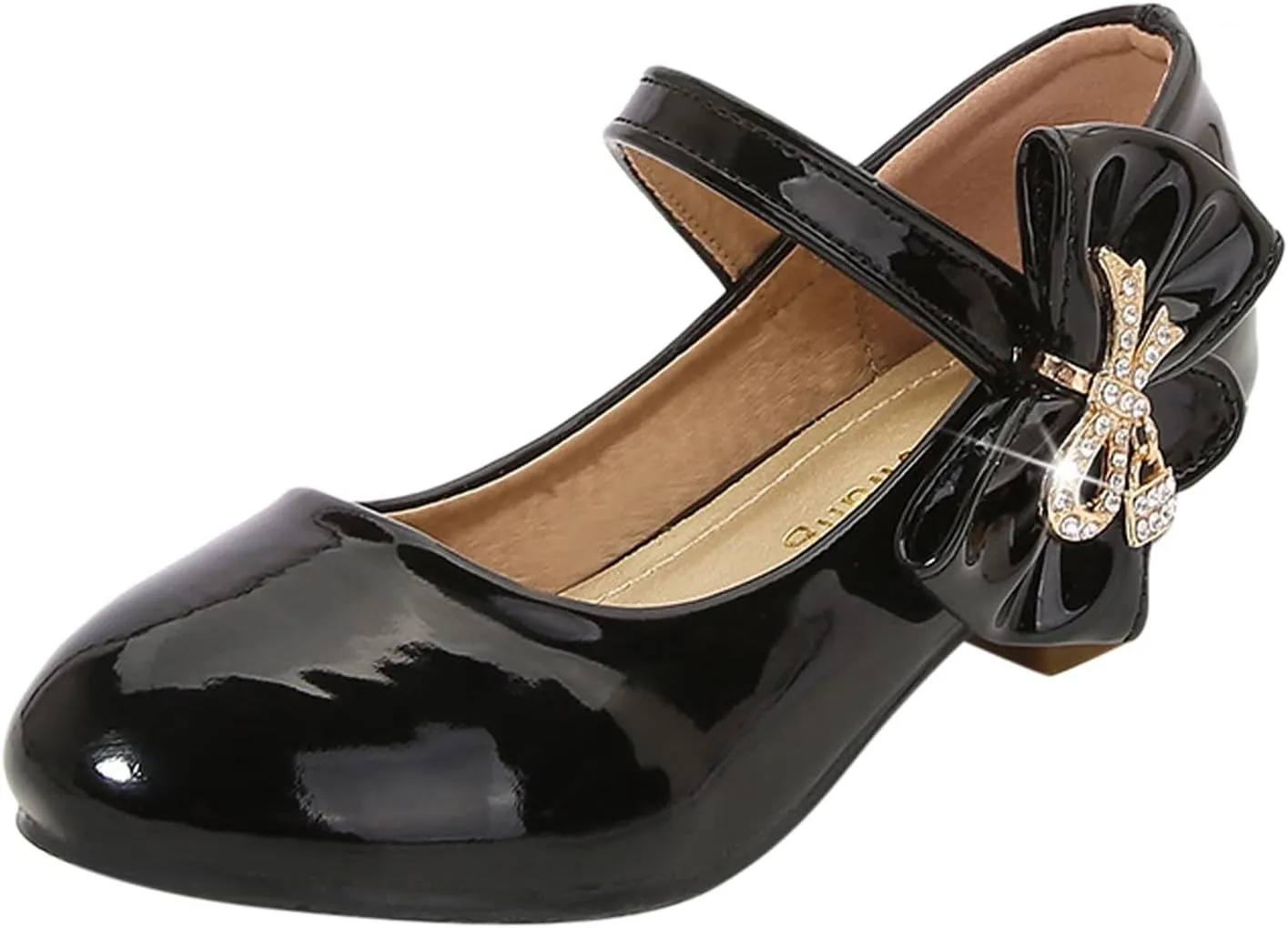 Toddler Girls Heels Dress Shoes Mary Jane hinestones Bows Pumps Low Heel Princess Wedding Pary for Flower Kids