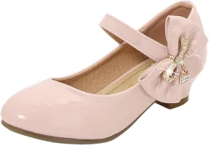 Toddler Girls Heels Dress Shoes Mary Jane hinestones Bows Pumps Low Heel Princess Wedding Pary for Flower Kids