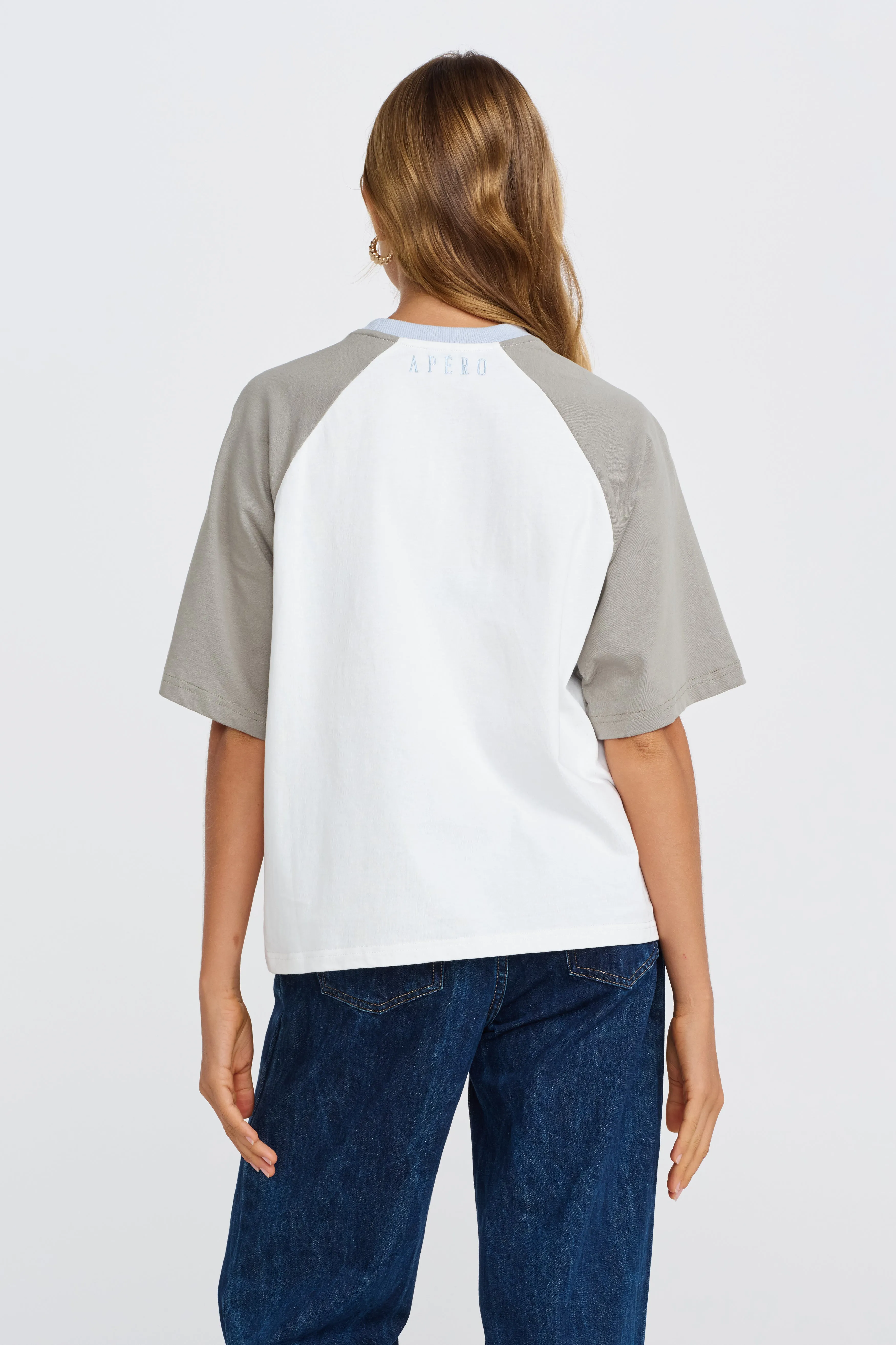 Trinity Box-Cut Tee - White / Sage / Blue